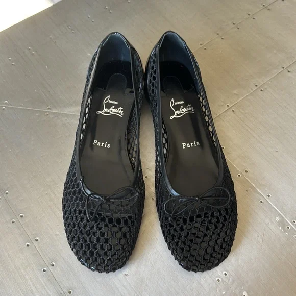 Christian Louboutin sweetie Jane mesh flat black patent sandal flats sz 40 - Picture 5 of 12